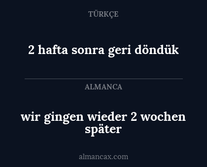 wir gingen wieder 2 wochen später - 2 hafta sonra geri döndük