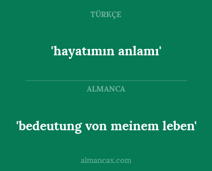 'bedeutung von meinem leben' - 'hayatımın anlamı'