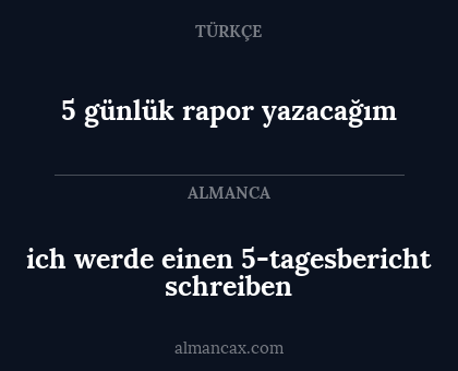 ich werde einen 5-tagesbericht schreiben - 5 günlük rapor yazacağım
