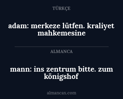 mann: ins zentrum bitte. zum königshof - adam: merkeze lütfen. kraliyet mahkemesine