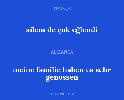 meine familie haben es sehr genossen - ailem de çok eğlendi