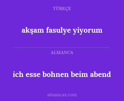 ich esse bohnen beim abend - akşam fasulye yiyorum