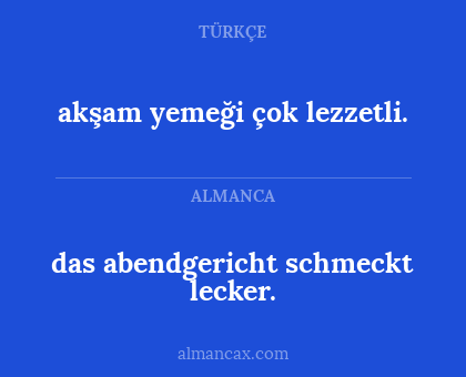 das abendgericht schmeckt lecker. - akşam yemeği çok lezzetli.