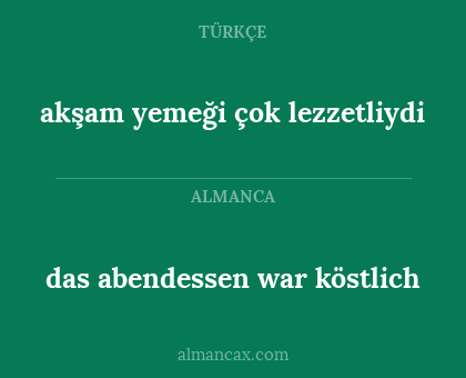 akşam yemeği çok lezzetliydi - das abendessen war köstlich