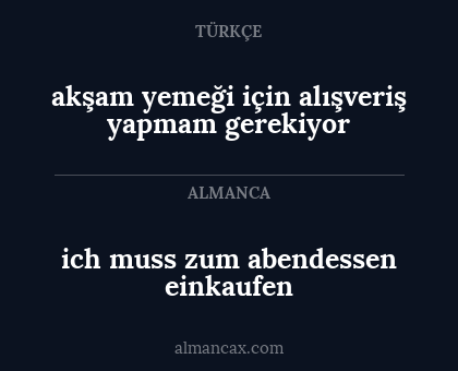 ich muss zum abendessen einkaufen - akşam yemeği için alışveriş yapmam gerekiyor