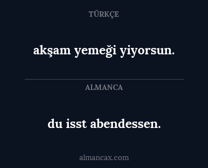 du isst abendessen. - akşam yemeği yiyorsun.