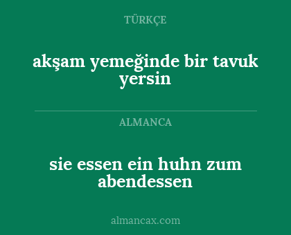 akşam yemeğinde bir tavuk yersin - sie essen ein huhn zum abendessen