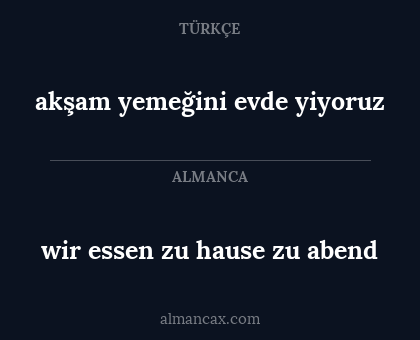 wir essen zu hause zu abend - akşam yemeğini evde yiyoruz