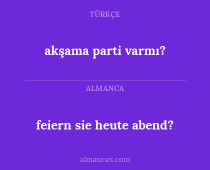 feiern sie heute abend? - akşama parti varmı?