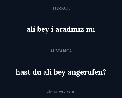 hast du ali bey angerufen? - ali bey i aradınız mı