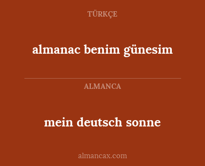 mein deutsch sonne - almanac benim günesim