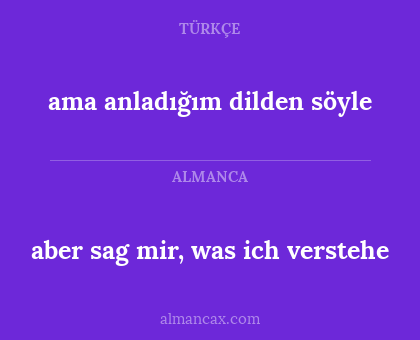 aber sag mir, was ich verstehe - ama anladığım dilden söyle