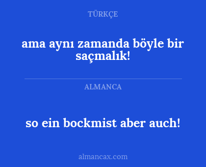 so ein bockmist aber auch! - ama aynı zamanda böyle bir saçmalık!