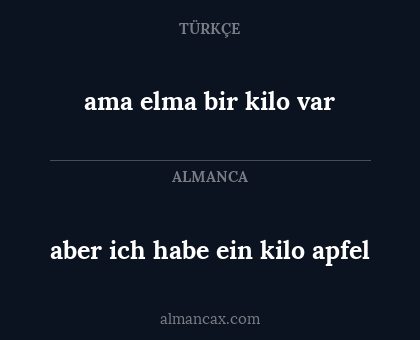 aber ich habe ein kilo apfel - ama elma bir kilo var