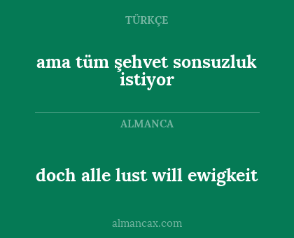 doch alle lust will ewigkeit - ama tüm şehvet sonsuzluk istiyor