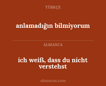 ich weiß, dass du nicht verstehst - anlamadığın bilmiyorum