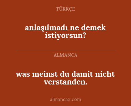 anlaşılmadı ne demek istiyorsun? - was meinst du damit nicht verstanden.