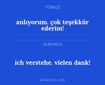 ich verstehe. vielen dank! - anlıyorum. çok teşekkür ederim!