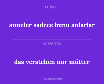 anneler sadece bunu anlarlar - das verstehen nur mütter