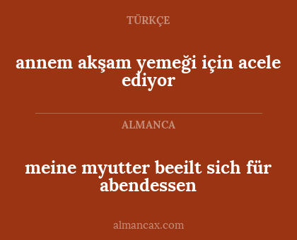 annem akşam yemeği için acele ediyor - meine myutter beeilt sich für abendessen