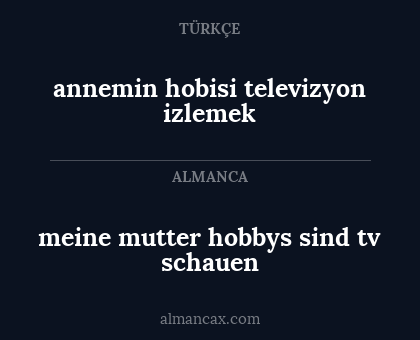 annemin hobisi televizyon izlemek - meine mutter hobbys sind tv schauen