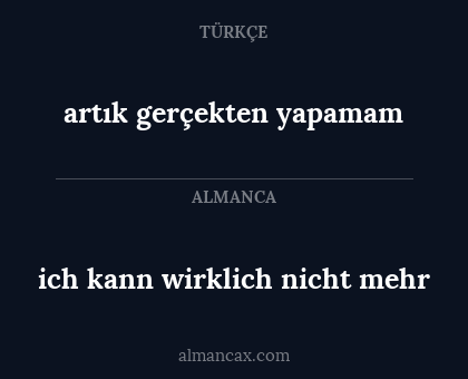 ich kann wirklich nicht mehr - artık gerçekten yapamam