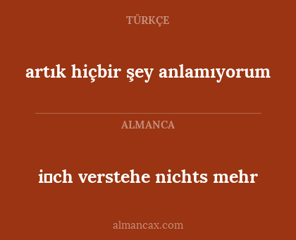 i̇ch verstehe nichts mehr - artık hiçbir şey anlamıyorum