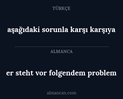 aşağıdaki sorunla karşı karşıya - er steht vor folgendem problem