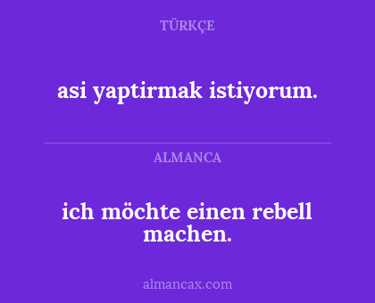 ich möchte einen rebell machen. - asi yaptirmak istiyorum.