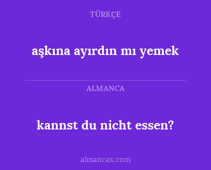 kannst du nicht essen? - aşkına ayırdın mı yemek