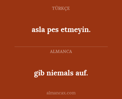 asla pes etmeyin. - gib niemals auf.