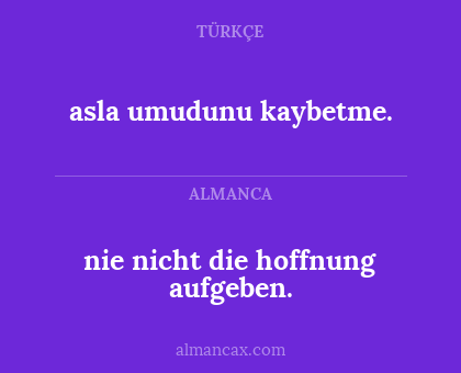 asla umudunu kaybetme. - nie nicht die hoffnung aufgeben.