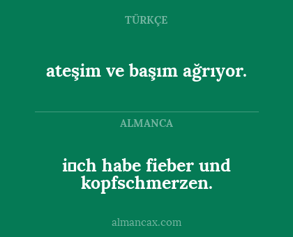 i̇ch habe fieber und kopfschmerzen. - ateşim ve başım ağrıyor.