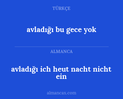 avladığı ich heut nacht nicht ein - avladığı bu gece yok