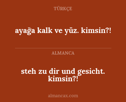 steh zu dir und gesicht. kimsin?! - ayağa kalk ve yüz. kimsin?!