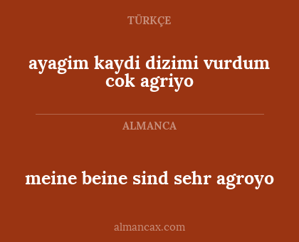 ayagim kaydi dizimi vurdum cok agriyo - meine beine sind sehr agroyo