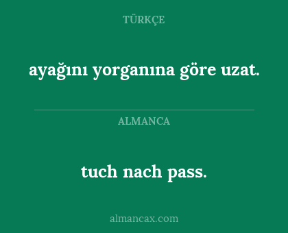 ayağını yorganına göre uzat. - tuch nach pass.