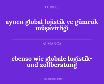 ebenso wie globale logistik- und zollberatung - aynen global lojistik ve gümrük müşavirliği