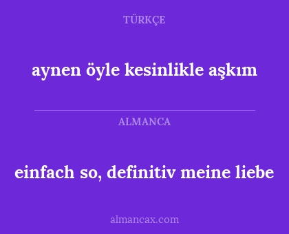 einfach so, definitiv meine liebe - aynen öyle kesinlikle aşkım