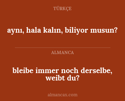 aynı, hala kalın, biliyor musun? - bleibe immer noch derselbe, weibt du?