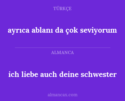 ich liebe auch deine schwester - ayrıca ablanı da çok seviyorum