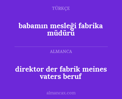 direktor der fabrik meines vaters beruf - babamın mesleği fabrika müdürü