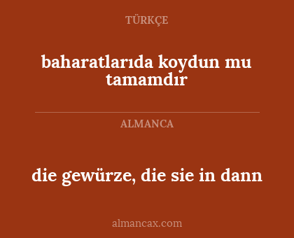 die gewürze, die sie in dann - baharatlarıda koydun mu tamamdır