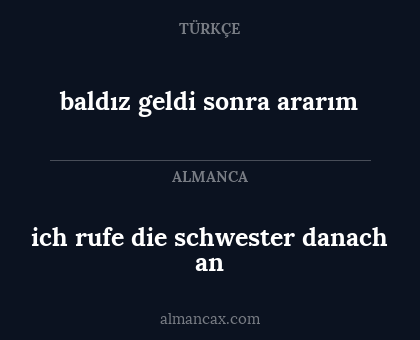 ich rufe die schwester danach an - baldız geldi sonra ararım