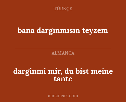 darginmi mir, du bist meine tante - bana dargınmısın teyzem