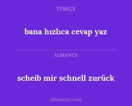 scheib mir schnell zurück - bana hızlıca cevap yaz