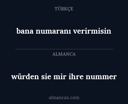 bana numaranı verirmisin - würden sie mir ihre nummer