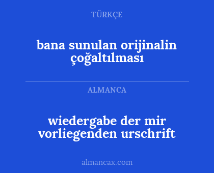 bana sunulan orijinalin çoğaltılması - wiedergabe der mir vorliegenden urschrift