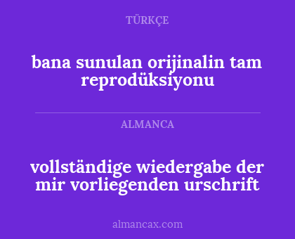 bana sunulan orijinalin tam reprodüksiyonu - vollständige wiedergabe der mir vorliegenden urschrift