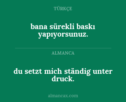 bana sürekli baskı yapıyorsunuz. - du setzt mich ständig unter druck.